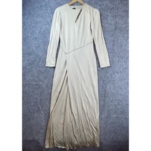 Eric Gaskins Maxi Dress Womens 8 Beige Side Slit Modernist Chic Quiet Luxury 90s
